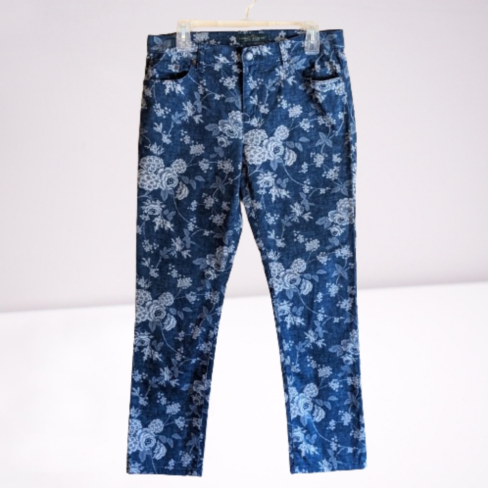 Lauren Ralph Lauren Jeans Blue Denim Rose Floral Print Straight Ankle Length 8
